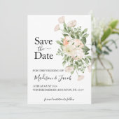 Witte Bloemen Groen Succulent Save the Date Kaart (Staand voorkant)
