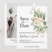 Witte Bloemen Groen Succulent Save the Date Kaart (Voorkant / Achterkant)