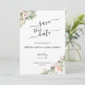 Witte Bloemen Groen Succulent Save the Date Kaart (Staand voorkant)