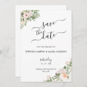 Witte Bloemen Groen Succulent Save the Date Kaart (Voorkant / Achterkant)