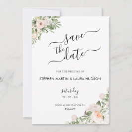 Witte Bloemen Groen Succulent Save the Date Kaart