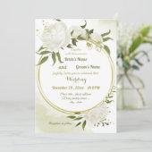  witte bloemen groen voor geometrische bruiloft kaart (Staand voorkant)