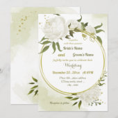  witte bloemen groen voor geometrische bruiloft kaart (Voorkant / Achterkant)