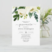 Witte Bloemen & Groen Waterverf Quinceañera Kaart (Staand voorkant)