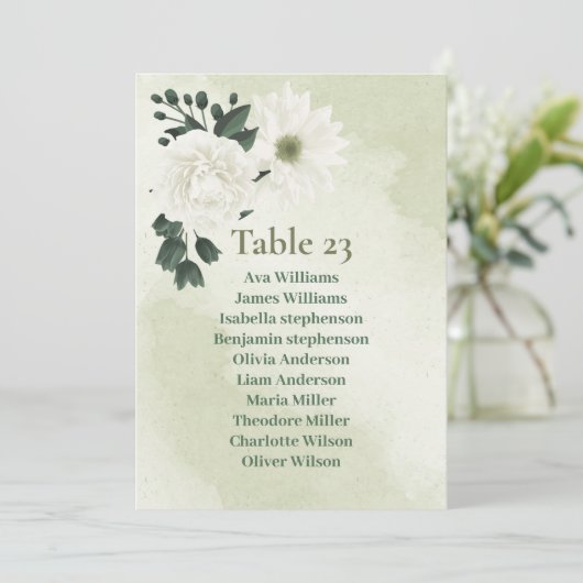  witte bloemen groen zitkaart kaart (Staand voorkant)