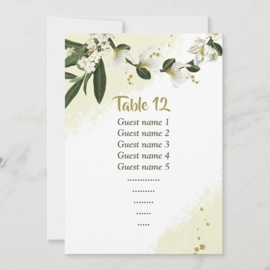 Witte Bloemen Groen Zitkaart Tafelnummer (Voorkant)