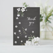 witte bloemen groen zwart dank je kaart (Staand voorkant)