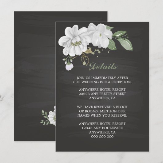 witte bloemen groen zwarte details informatiekaartje (Voorkant / Achterkant)