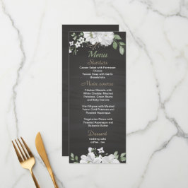 witte bloemen groen zwarte trouwmenu menu