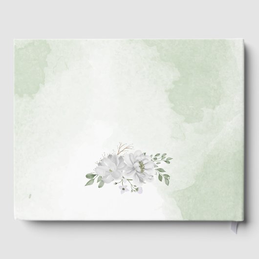 witte bloemen groenachtig goud gastenboek (Achterkant)