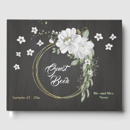 witte bloemen groenachtig goud met zwarte deeg gastenboek
