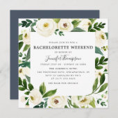 Witte Bloemen & Groene Bachelorette Weekend Kaart (Voorkant / Achterkant)