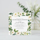 Witte Bloemen & Groene Bachelorette Weekend Kaart (Staand voorkant)