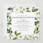 Witte Bloemen & Groene Bachelorette Weekend Kaart (Voorkant)