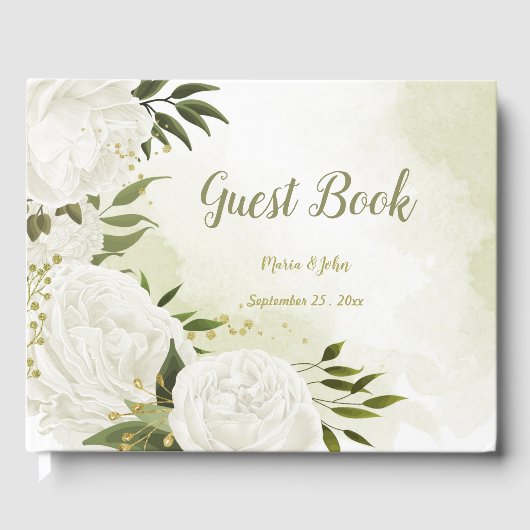  witte bloemen groene bladeren botanische gastenboek (Voorkant)