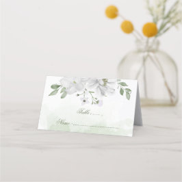 witte bloemen groene bladeren botanische plaatskaartje