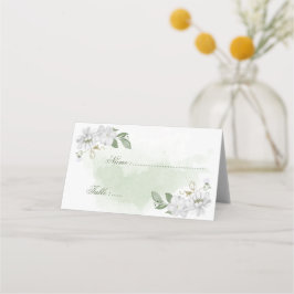 witte bloemen groene bladeren botanische plaatskaartje