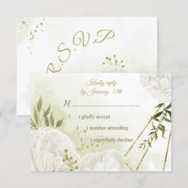  witte bloemen groene bladeren botanische RSVP kaartje