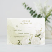 witte bloemen groene bladeren botanische RSVP kaartje (Staand voorkant)