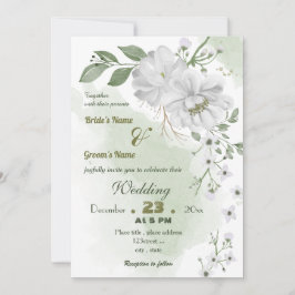 witte bloemen groene bladeren bruiloft kaart