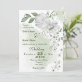 witte bloemen groene bladeren bruiloft kaart (Staand voorkant)