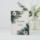 Witte bloemen & groene bladeren Dank u kaart (Staand voorkant)