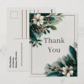 Witte bloemen & groene bladeren Dank u kaart (Voorkant / Achterkant)