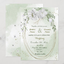 witte bloemen groene bladeren ovaal lijst bruiloft kaart