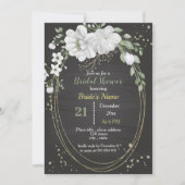 witte bloemen & groene bladeren ovale bruidsdouche kaart (Voorkant)