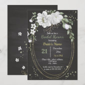 witte bloemen & groene bladeren ovale bruidsdouche kaart (Voorkant / Achterkant)