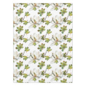 Witte bloemen groene bladeren tafelkleed (Voorkant)