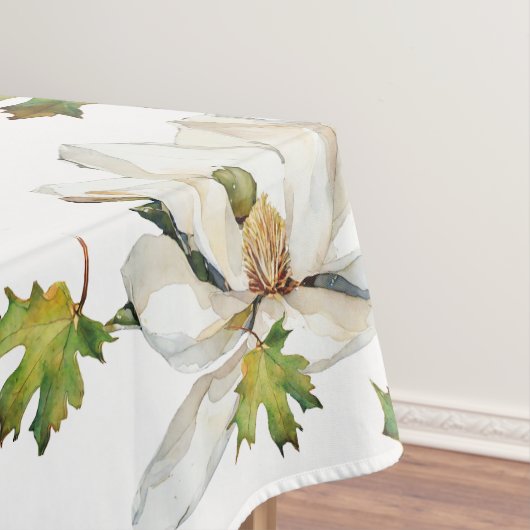 Witte bloemen groene bladeren tafelkleed (Voorbeeld)