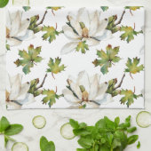 Witte bloemen groene bladeren theedoek (Gevouwen)