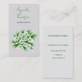 Witte bloemen, groene bladeren, waterverf visitekaartje (Voorkant / Achterkant)