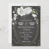 witte bloemen groene bladeren zwarte bruiloft kaart (Voorkant)