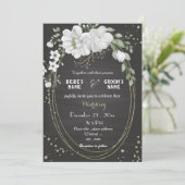 witte bloemen groene bladeren zwarte bruiloft kaart (Staand voorkant)