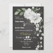 witte bloemen groene bladeren zwarte bruiloft kaart (Voorkant)