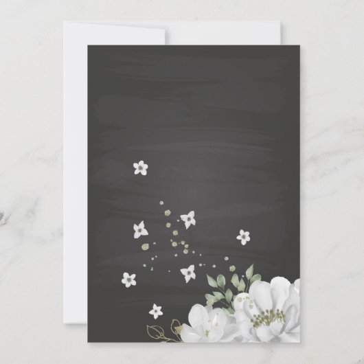 witte bloemen groene bladeren zwarte bruiloft kaart (Achterkant)