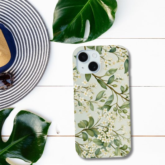 Witte Bloemen Groene Bloemstukken Aquarel Case-Mate iPhone Case
