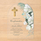 Witte Bloemen Groene Boog Bevestiging Acryl Uitnodigingen (Voorkant)