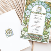 Witte bloemen & groene elegantie Art Nouveau bruil Kaart