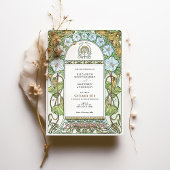 Witte bloemen & groene elegantie Art Nouveau bruil Kaart