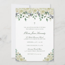 Witte Bloemen & Groene Foto Doopfeest Kaart