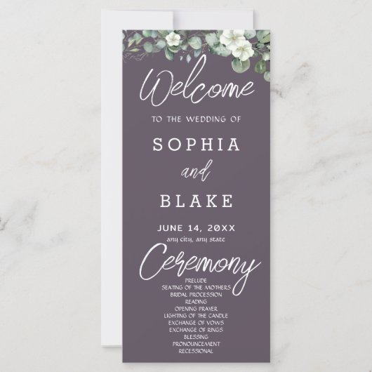 Witte Bloemen Groene Gray Huwelijksprogramma (Voorkant)