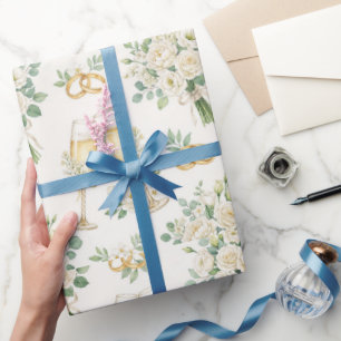Witte Bloemen Groene Huwelijks Cadeauverpakkings P Cadeaupapier