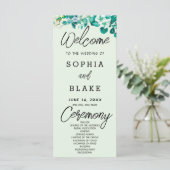 Witte Bloemen Groene Lichte Groene Huwelijksprogra (Staand voorkant)