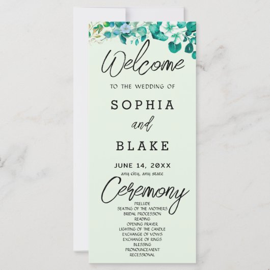 Witte Bloemen Groene Lichte Groene Huwelijksprogra (Voorkant)