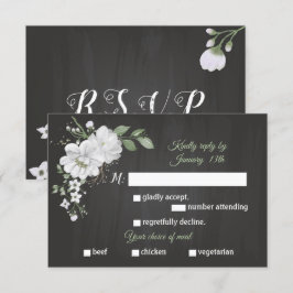 witte bloemen groene maaltijd kiezen zwarte RSVP-k RSVP Kaartje