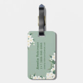 Witte Bloemen Groene Wolk Patroon Inspirerende Spr Bagagelabel (Achterkant verticaal)