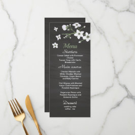 witte bloemen groene zwarte bruiloft menu